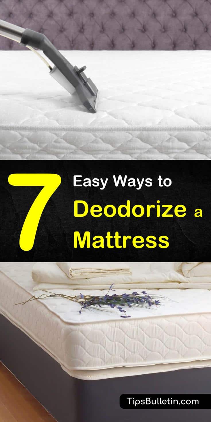 Use our cleaning tips to deodorize a mattress with homemade cleaning products and DIY remedies. There are a number of natural products that you can use to disinfect and freshen. Ingredients include vinegar, baking soda, and hydrogen peroxide. #deodorize #odor #mattress #cleanmattress