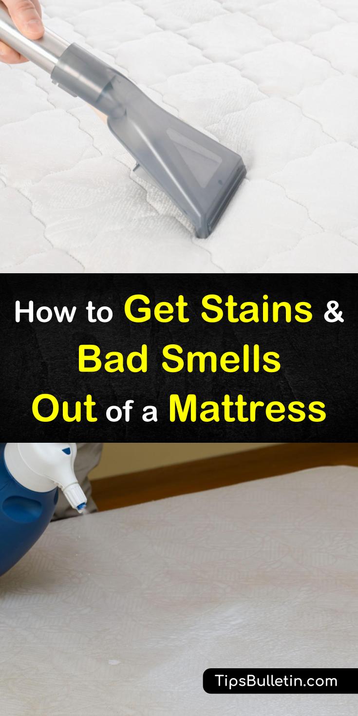 Enjoy these cleaning tips that show you how to remove stains and bad odors from your mattress using white vinegar, baking soda, and hydrogen peroxide. We’ve got DIY cleaning recipes and tips on how to get that mattress looking and smelling like new. #getstainsoutofmattress #mattress #cleanmattress