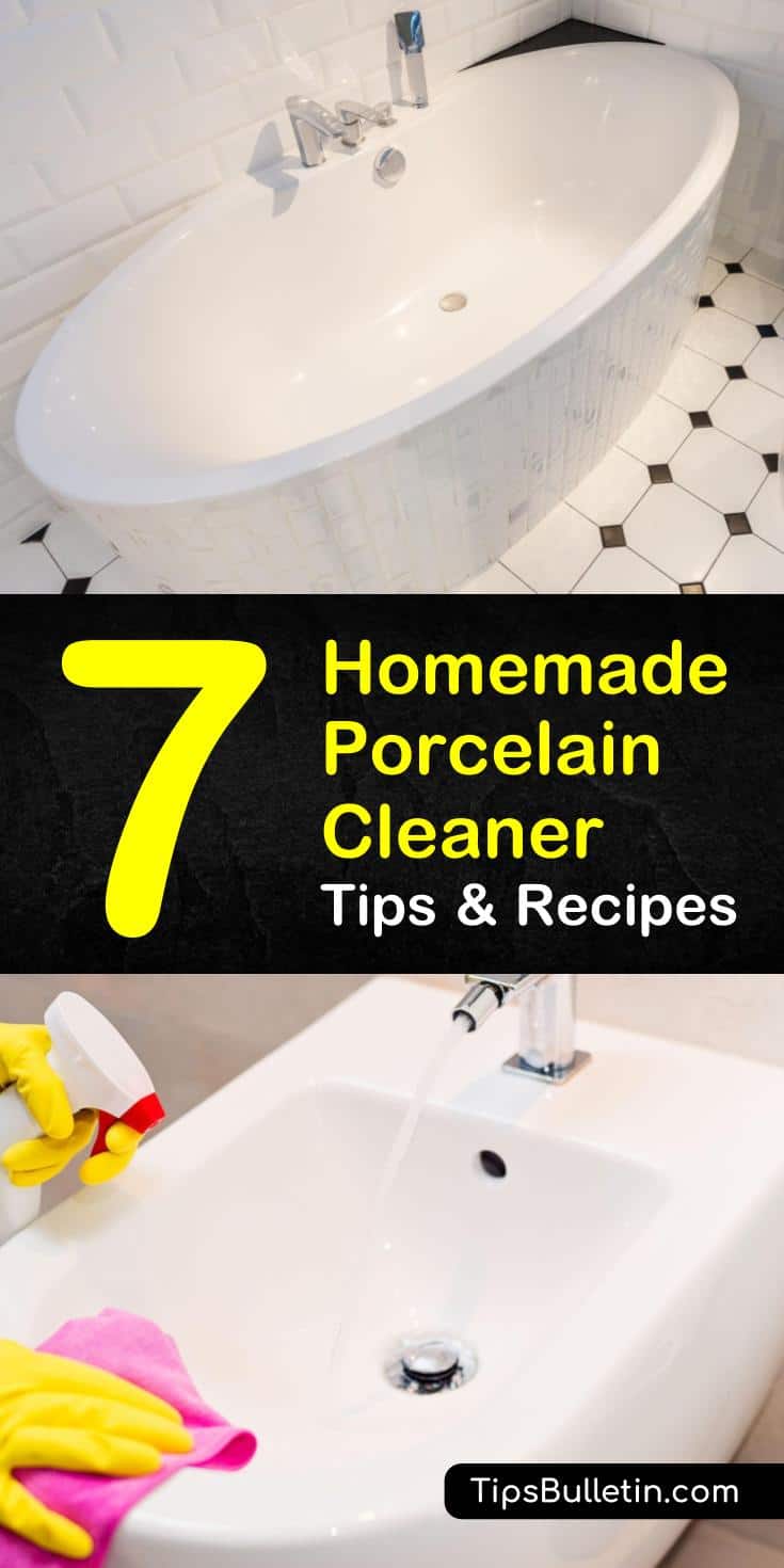 Here are some tips for cleaning rust and grime off kitchen and bathroom porcelain using ingredients such as baking soda and vinegar. Easy to make natural recipes for cleaning the sink, toilet, tile, and any other porcelain surface. #porcelaincleaner #cleaningporcelain #diyporcelaincleaner