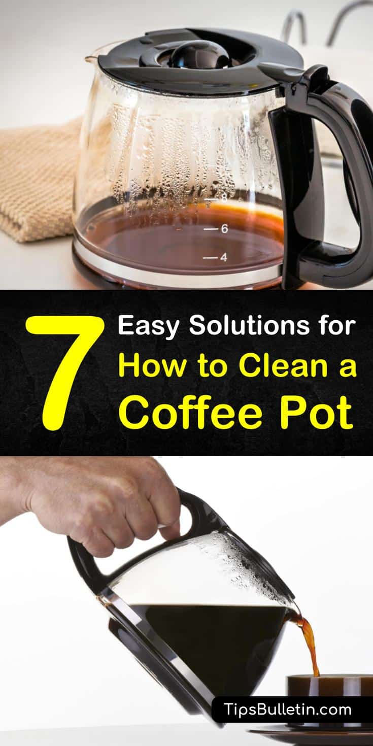 Learn how to clean a coffee pot with common cleaning products like vinegar and dish soap. Try baking soda to remove tough coffee stains from your coffeemaker. Discover the best cleaning options for French presses, Keurigs, and even siphon coffee makers. #clean #coffee #pot #vinegar