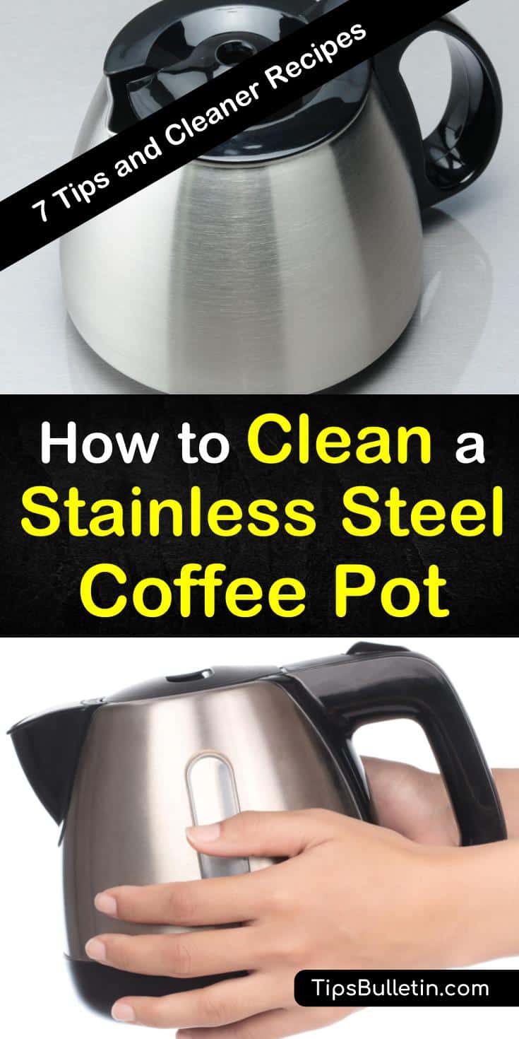 You can easily remove coffee and water stains from your stainless steel coffee pot using natural ingredients. Use vinegar, baking soda, and hydrogen peroxide to bring the shine back to that stainless steel carafe. #cleanstainlesssteel #cleancoffeepot #coffeepot