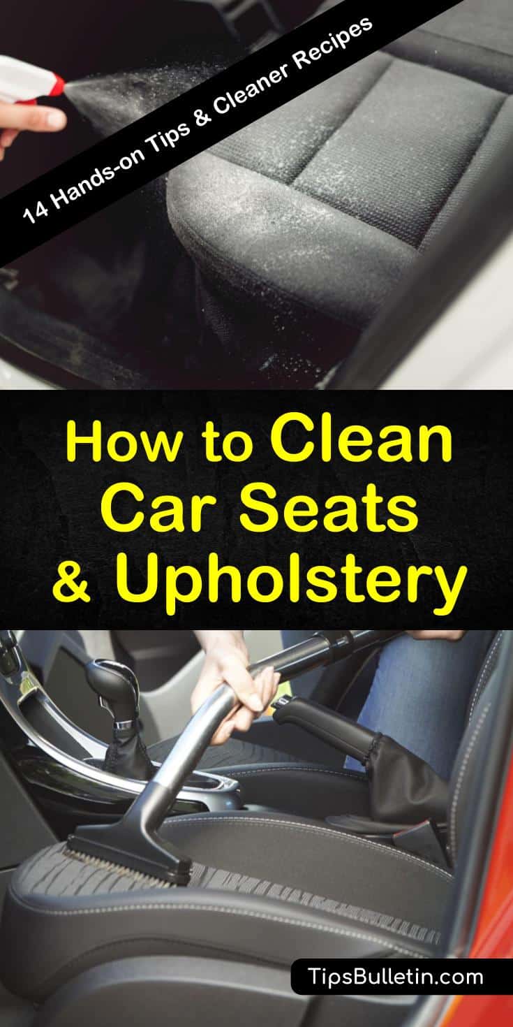 Discover some amazing new tips for how to clean car seats and upholstery. Whether cleaning leather seats or cloth fabric, try classic cleaners like vinegar and baking soda for a routine clean. You can even try cleaners like hairspray and lemon juice to remove stains. #clean #car #seats