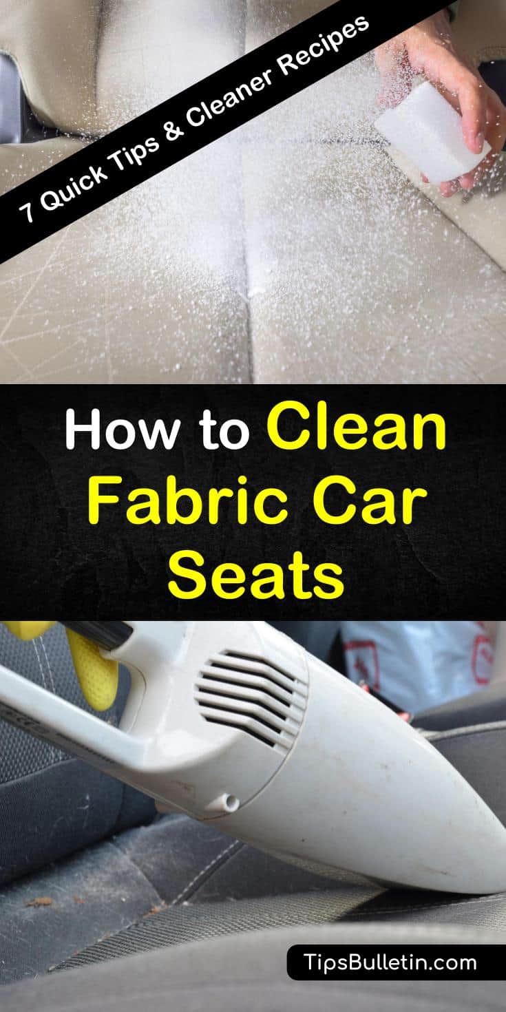 We have upholstery cleaner recipes and tips to remove stains, clean seat fabric, and freshen car seats in vehicles using simple ingredients such as vinegar, baking soda, and laundry detergent. #cleancarseats #carseatcleaner #cleanfabriccarseats #dirtycarseat #carseatstains