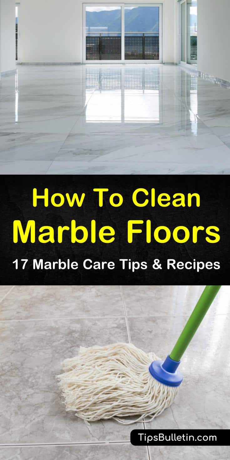 Try these great options for how to clean marble floors using cleaning products like baking soda and hydrogen peroxide. Discover what to use and what not to use on a marble surface. Learn the best ways to protect your marble flooring whether with a sealer or rugs. #clean #marble #floors