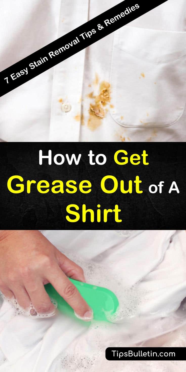 Learn the best methods for how to get grease out of a shirt. Use cleaning products like dishwashing liquid and baking soda to remove oil stains from clothing. Try new methods to remove grease spots with unlikely products, such as hairspray or baby powder. #grease #out #shirt #remover #oilstains