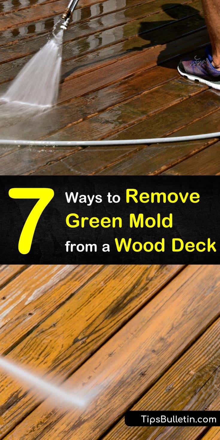 We’ve got handy tips and recipes for removing that nasty green mold and mildew off your deck. Follow a few simple steps using vinegar, oxygen bleach, baking soda, and dish detergent to scrub away those green stains. #removegreenmoldfromdeck #howtocleanadeck #cleaningmoldoffadeck