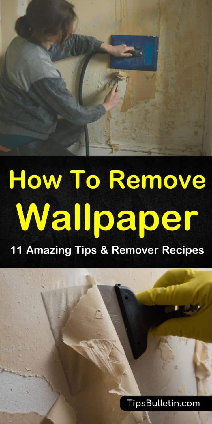 Our wallpaper remover recipes show you how to loosen wallpaper adhesive easily from drywall with steamer methods. Our tips show you how to remove old wallpaper and border glue from plaster with vinegar, and with fabric softener. #removewallpaper #wallpaperremoval #removingwallpaper