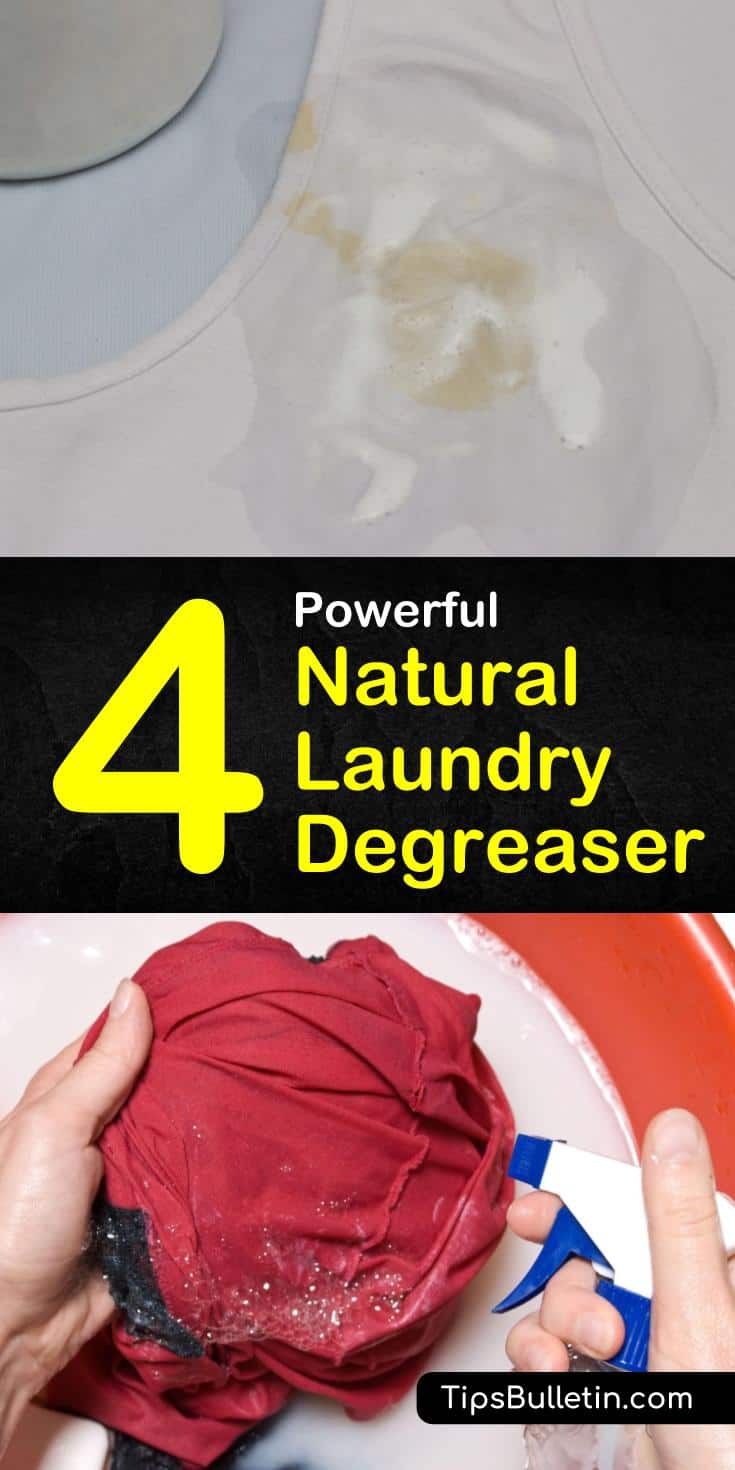 Find out how to make a powerful natural laundry degreaser. With just essential oils, hydrogen peroxide, baking soda, and white vinegar our cleaning tips will have your clothes sparkling clean. #laundry #degreaser #degreaselaundry