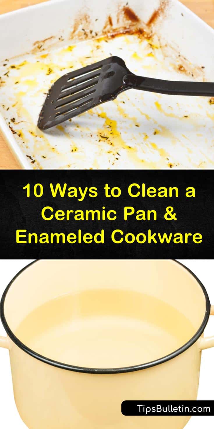 Find out how to clean a ceramic pan with our handy guide. We show you how to get your nonstick ceramic cookware free of burnt spots and stains with home remedies and a little scrubbing. #ceramic #cookware #cleaningceramic #cleaningcookware