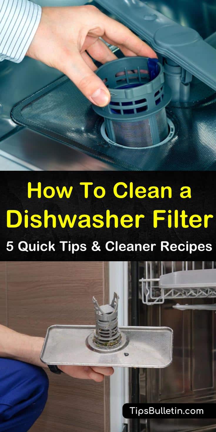 Try these amazing DIY methods for how to clean a dishwasher filter. Use ingredients like vinegar for a deep clean and to reduce the smell. Keep your dishes free of hard water spots and food particles by regularly cleaning your filter with soap or baking soda. #clean #dishwasher #filter #DIY