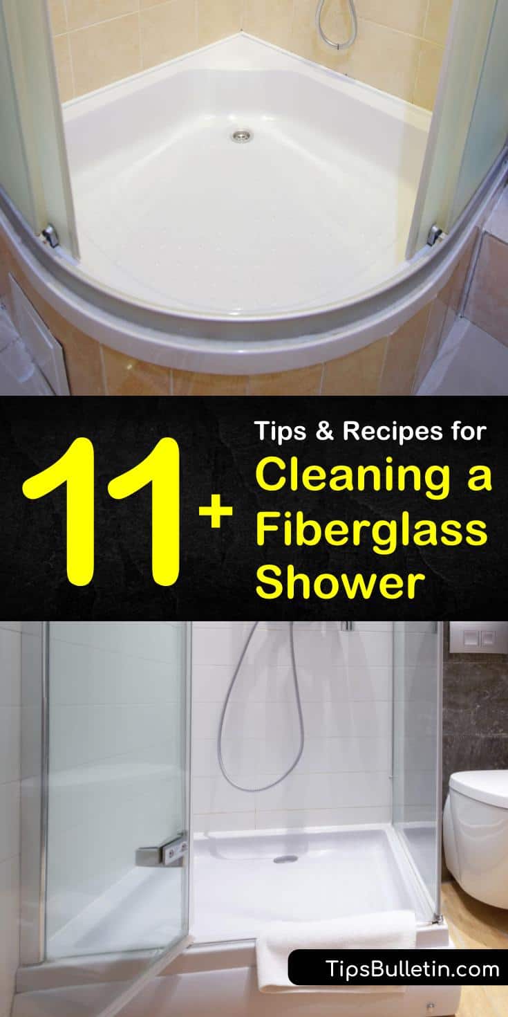 Find out how to clean a fiberglass shower without damaging it. Our guide helps you get rid of mold and soap scum on your glass door and shower pan using a DIY cleaner and elbow grease. #cleaningfiberglass #shower #fiberglass