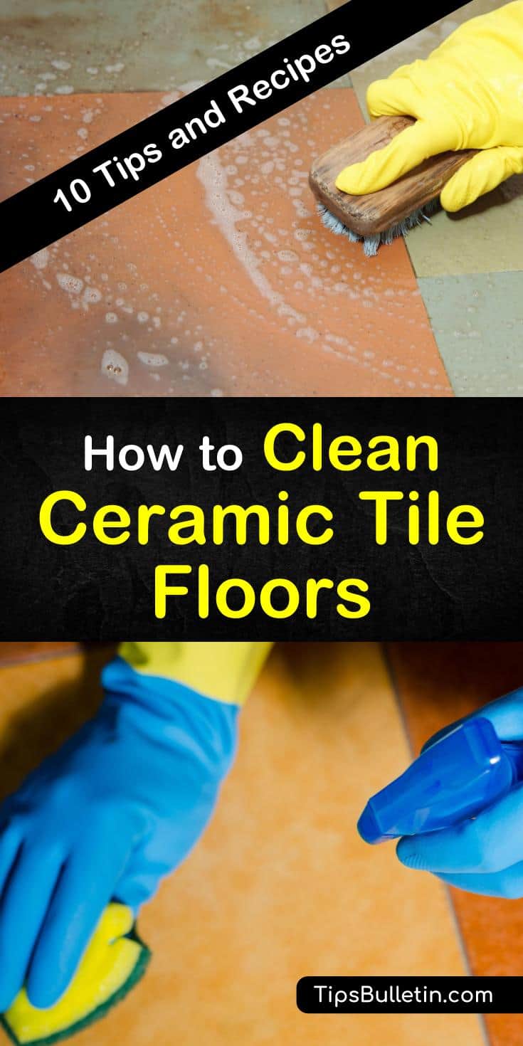 Learn how to clean ceramic tiles floors the best way with our guide. We show you how to remove dirt and mold from grout in your home’s kitchens and bathrooms using vinegar and other DIY cleaners. #ceramictile #tilecleaning #cleaningceramic