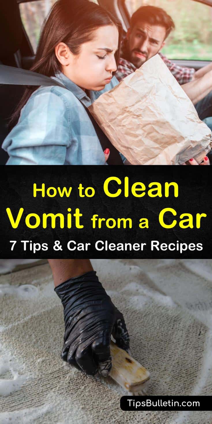 Discover how to remove vomit stains and debris from car seats and mats. This article shares DIY car cleaner recipes for all types of upholstery that will have your car looking new again. #vomitcleaner #vomitstains #car #cleaning