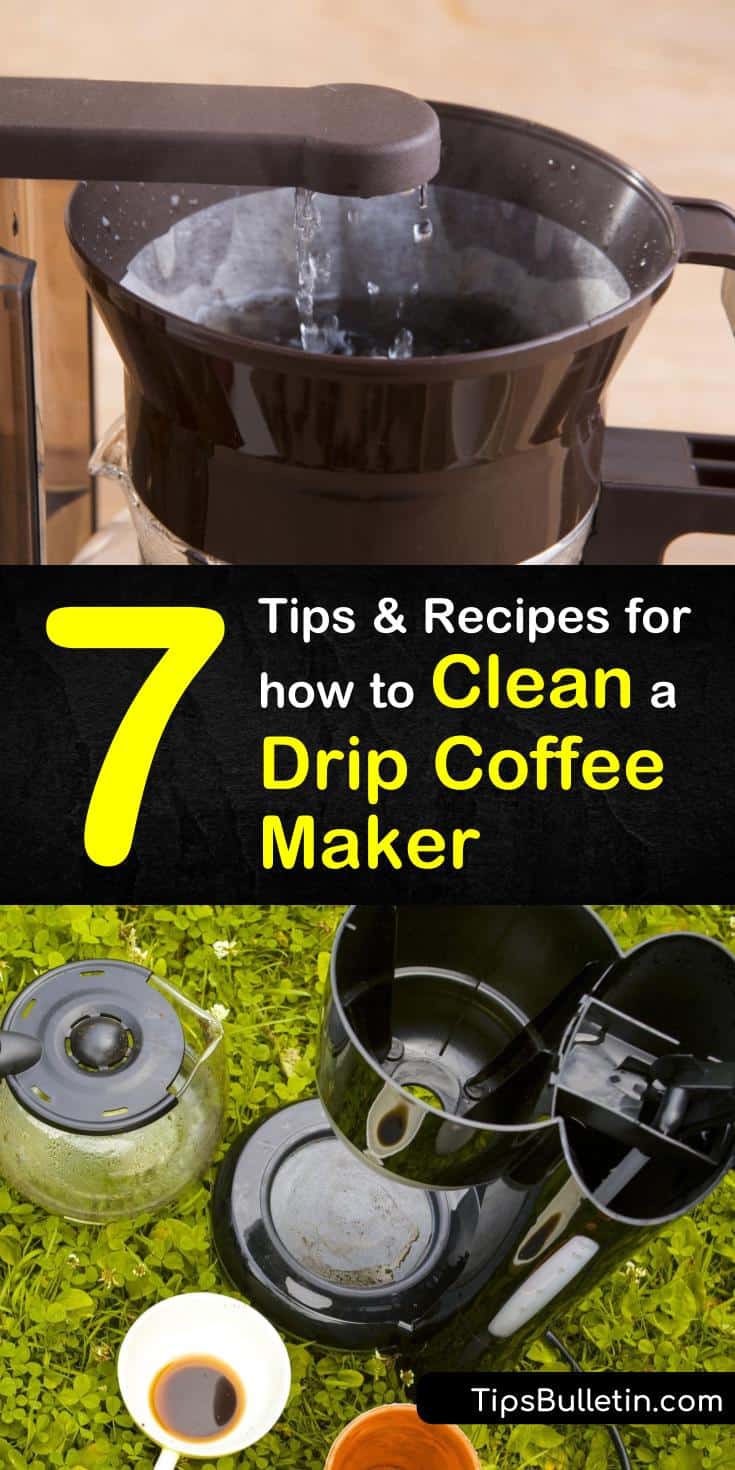 Learn some tips and recipes for cleaning your drip coffee maker with DIY cleaning solutions. This guide uses recipes with and without vinegar, with baking soda, and other household ingredients. #cleancoffeemaker #dripcoffeemaker #cleaning