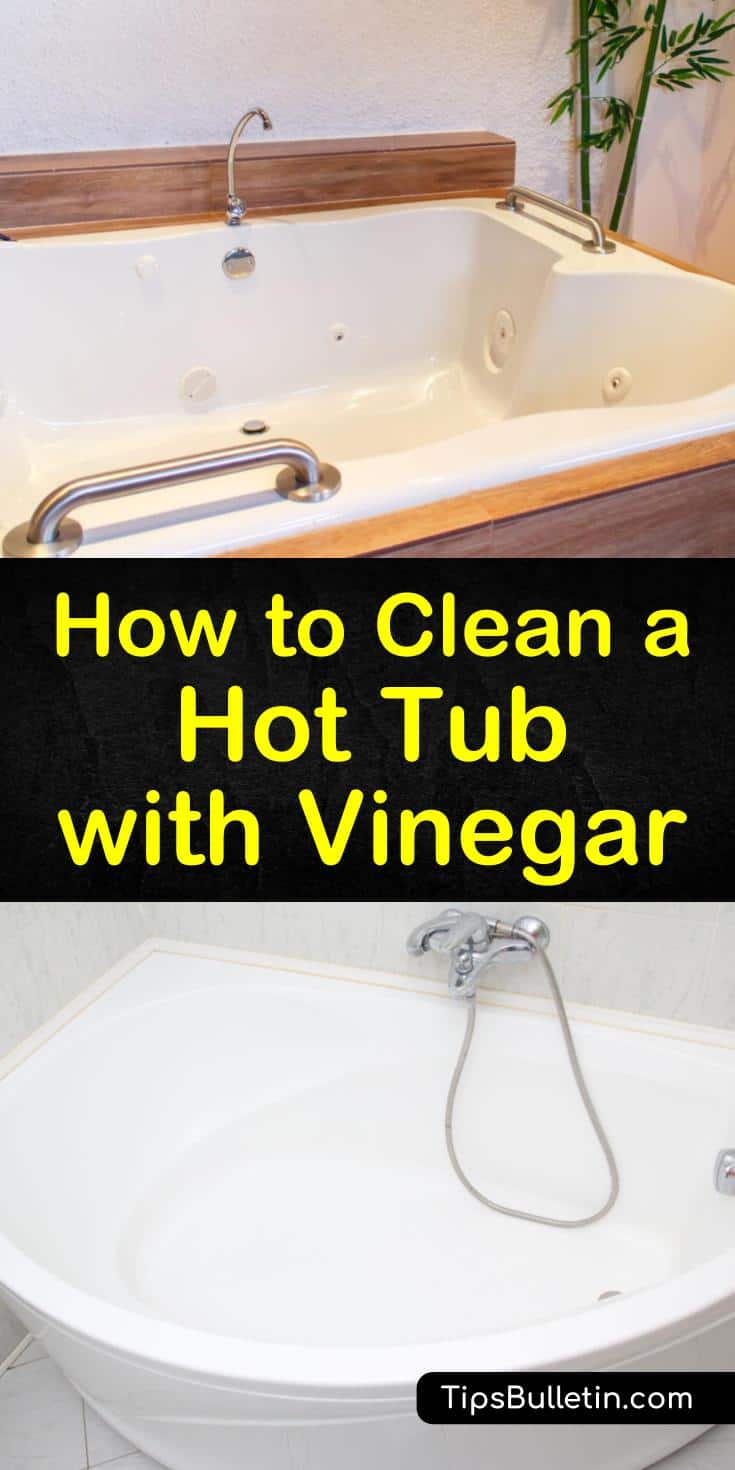 Learn how to deep clean your hot tub shell, jets, and filter using white vinegar. Use our DIY cleaning methods to remove soap scum, grime, and bacteria from inside your Jacuzzi or whirlpool in a few simple steps. #hottubcleaning #cleanahottub #vinegar