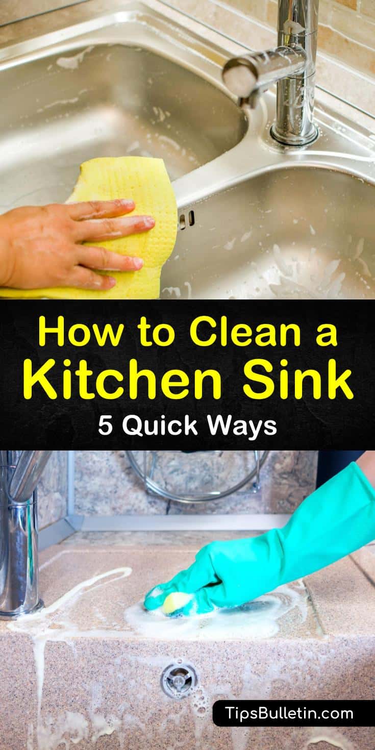 Discover how to clean a kitchen sink with our guide. We show you how to use baking soda and other cleaners to get your porcelain, ceramic, and stainless steel drains and pipes looking like brand new. #kitchensink #cleansink #kitchensinkcleaner