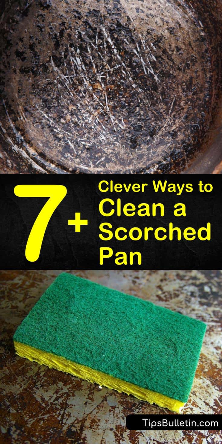 Learn how to remove food gunk and burnt residue from the bottom of your stainless steel, non-stick, or iron skillet. Clean away burnt grime with a dryer sheet or a cleaning solution that contains baking soda to make your pans look like new. #clean #scorchedpan #pancleaning