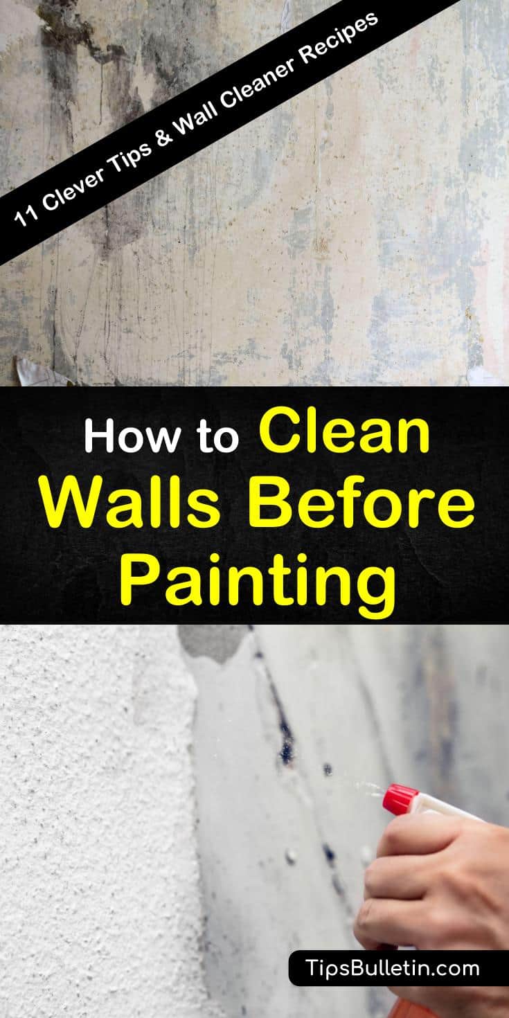 Are you ready to discover how to clean walls before painting using simple and easy cleaning strategies? These DIY wall cleaning recipes show you the best way to wash away grease, dirt, and even wallpaper glue. You’ll even learn what to use on textured walls. #clean #walls #painting