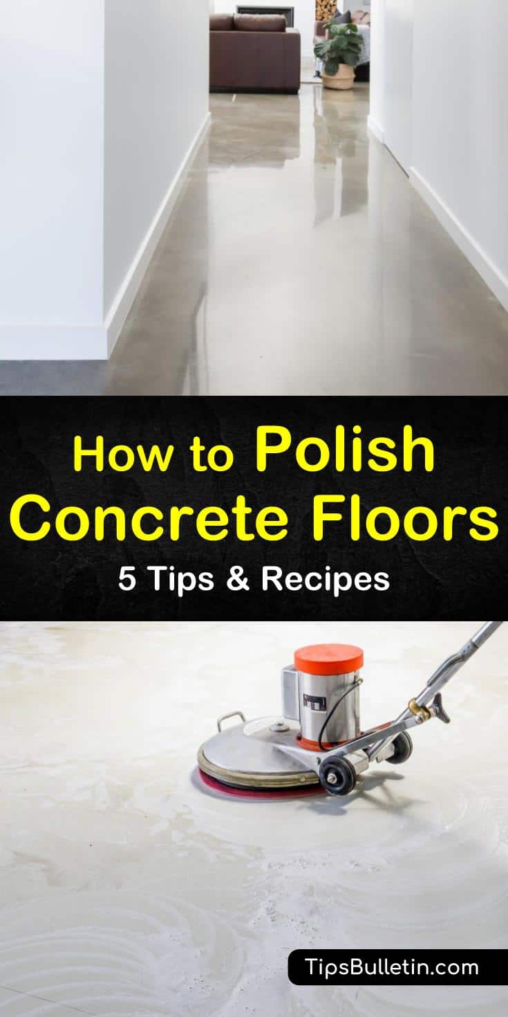 Polished concrete floors are a popular flooring option for the basement, bathroom, kitchen, and even the living room. Whether you opt for matte or high gloss finish, learn how easy this DIY project really is. #polish #concretefloor #polishingconcrete