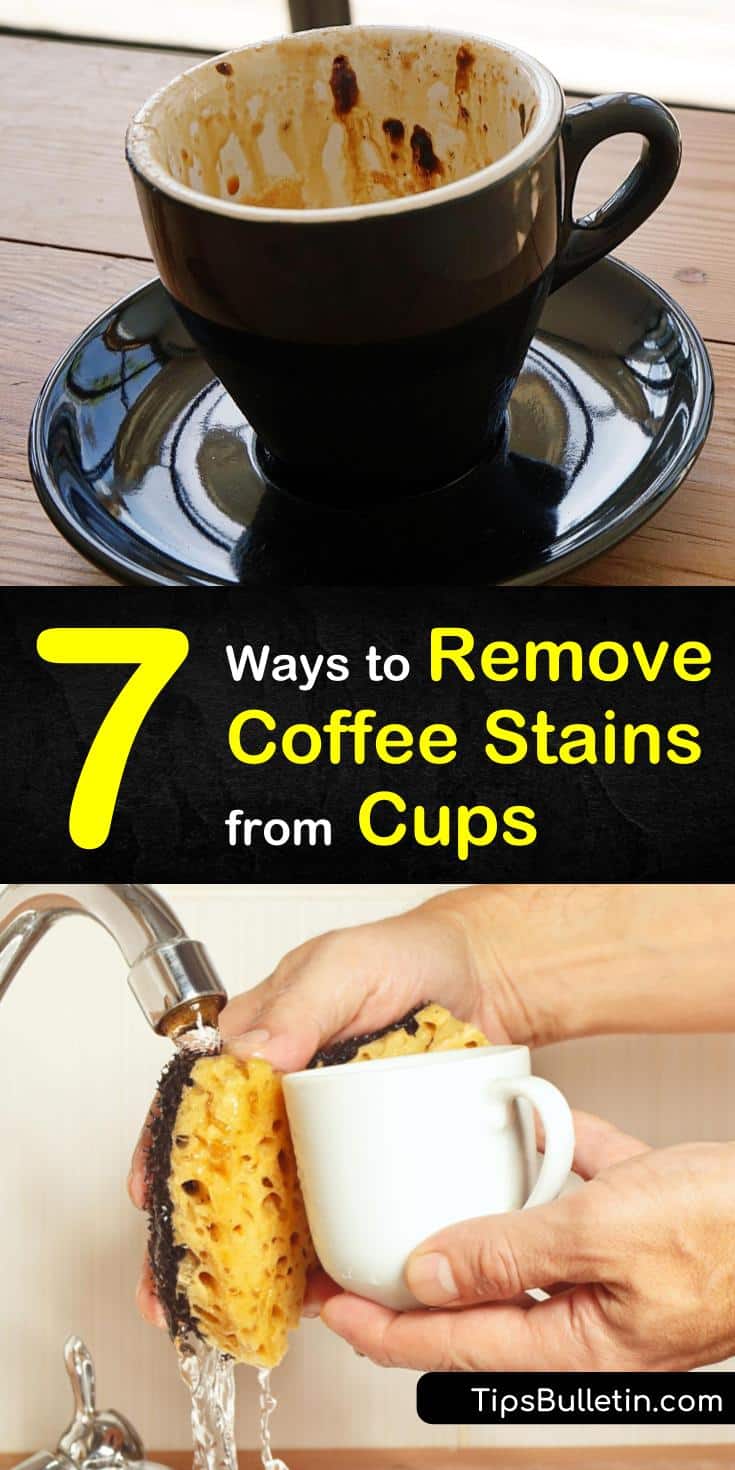 You can remove coffee stains from your stainless steel, ceramic, or plastic coffee cup using simple ingredients. Our cleaning methods use baking soda, white vinegar, and even denture tablets to remove coffee stains. #removecoffeestainsfromcups #coffeecupstainremover #stainedcup #removecoffeestains