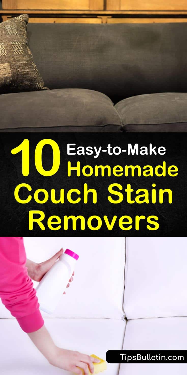 The best upholstery cleaning products for microfiber, leather, and other fabrics use household ingredients like white vinegar, baking soda, dish soap, and warm water. Learn how to use these ingredients to spot clean the toughest stains. #couch #couchstainremover #removecouchstains