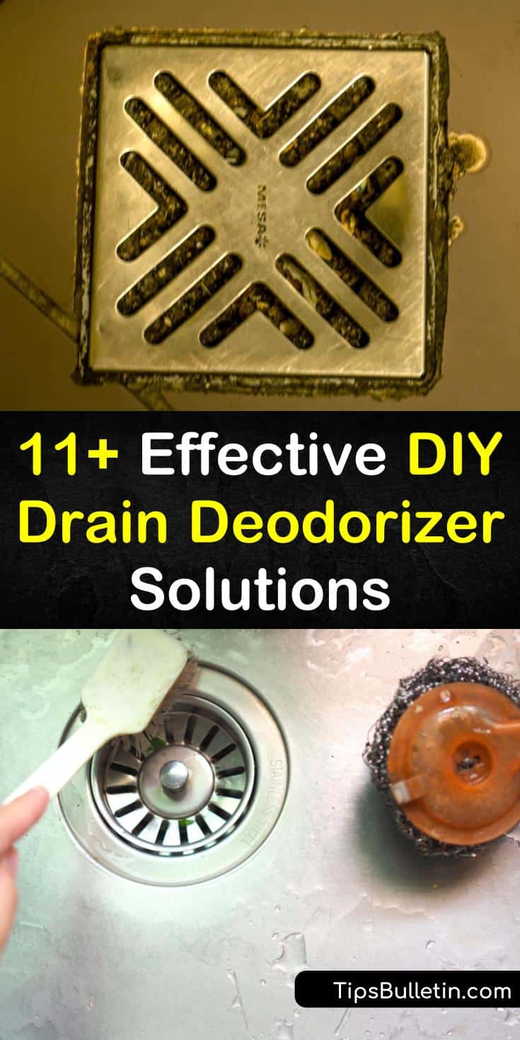 Learn how to make a homemade drain cleaner to remove gunk in the kitchen sink and garbage disposal without calling in a plumber. Deodorize a smelly sink drain using natural ingredients such as white vinegar and baking soda. #draindeodorizer #smellydrain #drain
