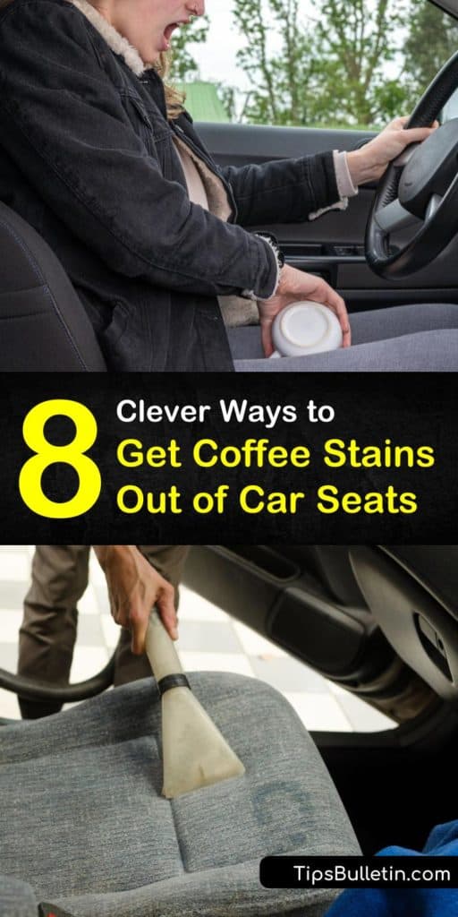 Follow these tips for how to get coffee stains out of car seats, whether treating fresh or set-in stains. Remove stubborn spots from upholstery using vinegar, lemon juice, or club soda. For store-bought cleaners, baby wipes and glass cleaner work wonders on coffee spills. #coffee #stains #car #seats