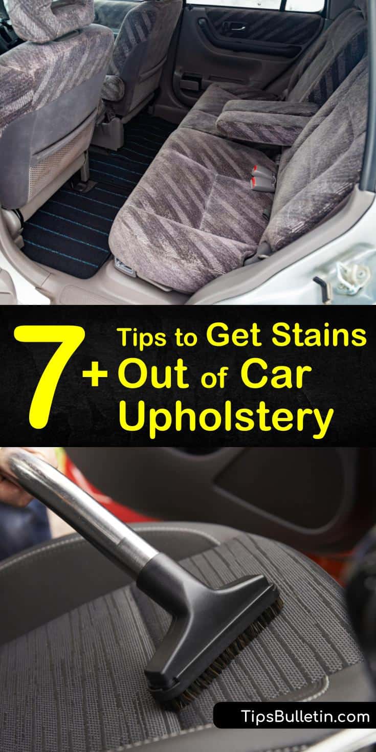 Spills happen on your car seats and carpet no matter how careful you are. Learn how to easily remove stains using several household products such as baking soda and vinegar. #carupholstery #staincleaning #carseatstains #cleancarseats