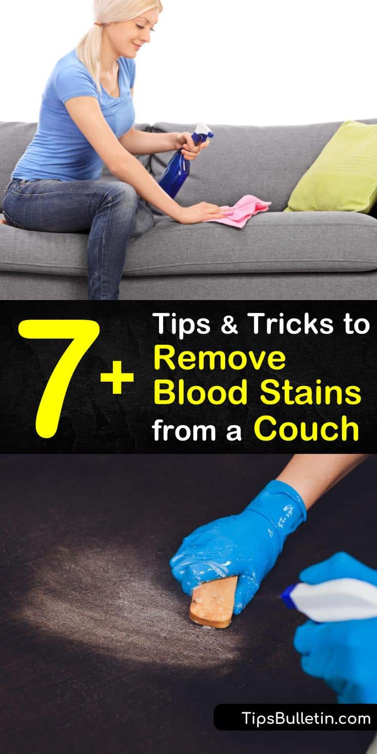 Learn blood stain removal tips for cleaning old stains using a toothbrush, hydrogen peroxide, and bleach. Clean fresh blood stains by rinsing the area immediately with cold instead of hot water and clean with an upholstery cleaner. #cleanbloodoffsofa #cleanblood #couch