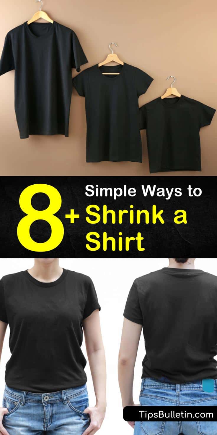 Learn how to shrink clothes with boiling water or by putting the wash cycle on a high heat setting. Dry your cotton shirts on high heat rather than hanging them out to air dry to cause more shrinkage. #shrinkashirt #shrinkshirts #shrinkingatshirt