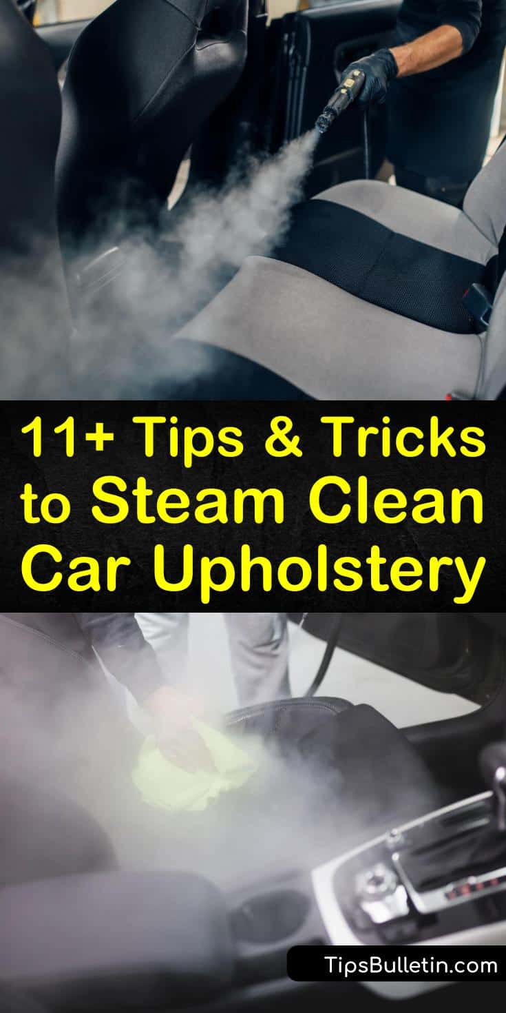 Learn how to clean car seats and car interior using a steam cleaner and upholstery cleaning solution. Make a heavy-duty cleaner to remove tough stains and grime on your vehicle seats, cup holders, and carpeting. #steamcleancarseats #carseat #steamcarseat