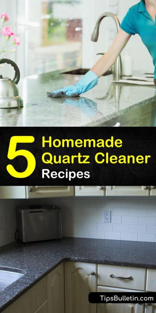 Discover how to get your countertops clean with our homemade glass cleaner recipes. We show you how to use dish soap, warm water, essential oils, and other cleaning products to clean up quartz and leave it looking like new again. #quartz #cleaning #diyquartzcleaner