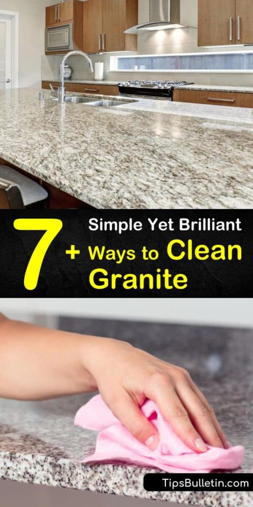 Learn how to clean granite surfaces using mild cleaning solutions. Avoid using bleach on granite to prevent damaging the sealer. Make a homemade cleaner using baking soda, dish soap, and warm water, and clean away stains with a soft cloth. #cleaninggranite #granite #clean #howtocleangranite