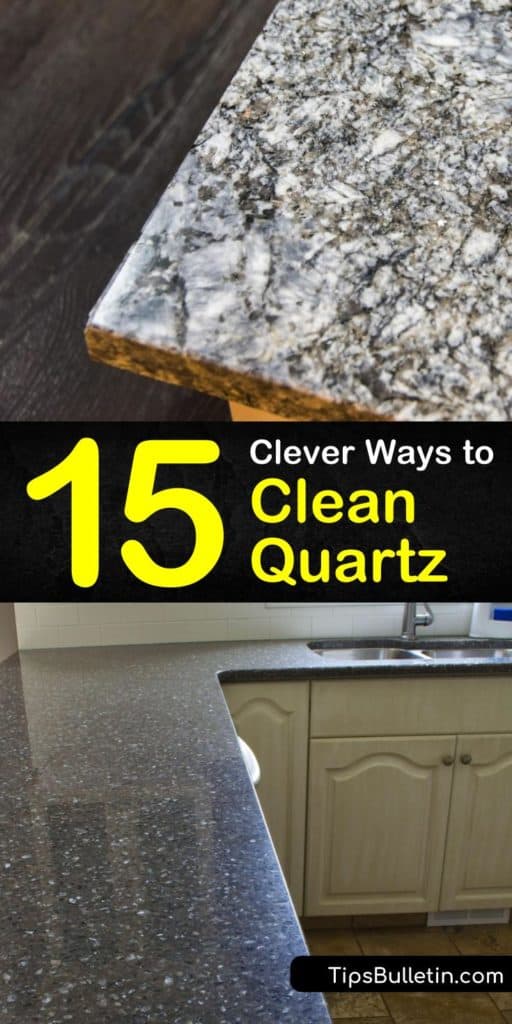 Discover easy solutions to clean quartz surfaces on kitchen countertops and floors. Use mild cleaning products and a soft cloth to clean up a quartz cutting board and use rubbing alcohol to clean quartz countertops. #cleanquartz #cleaningquartz #quartzcare