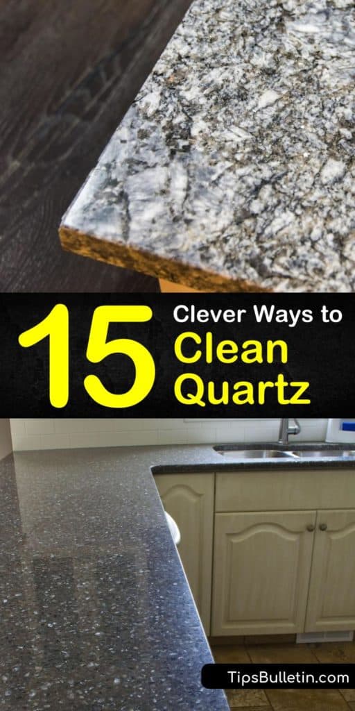 Discover easy solutions to clean quartz surfaces on kitchen countertops and floors. Use mild cleaning products and a soft cloth to clean up a quartz cutting board and use rubbing alcohol to clean quartz countertops. #cleanquartz #cleaningquartz #quartzcare