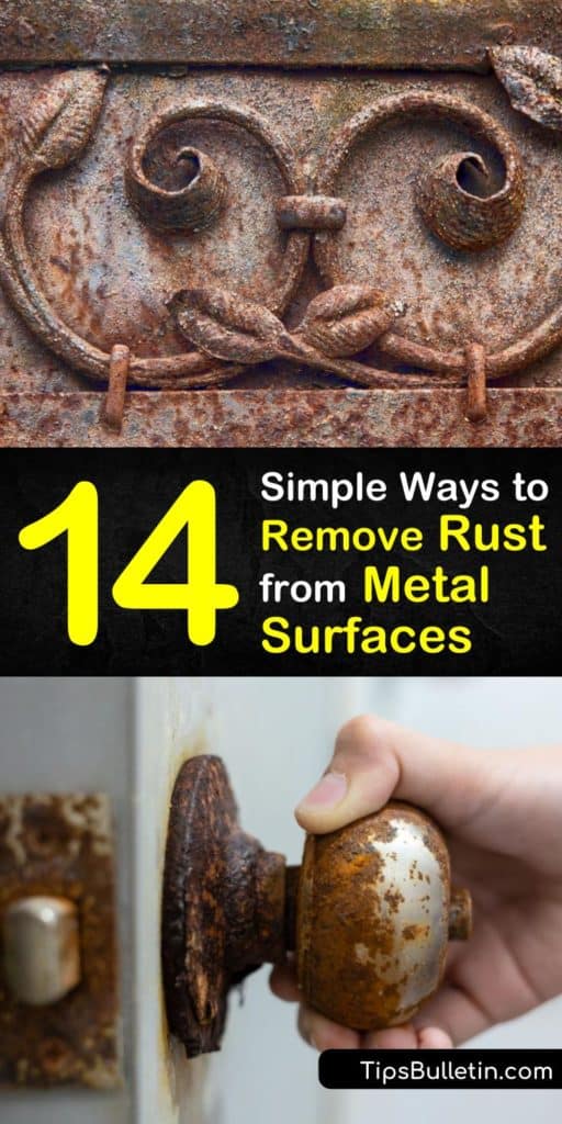 Rust remover products are great at removing rust from metal, but are not the only option. Other choices for eliminating rust stains include lemon juice, wire brush, salt, baking soda, vinegar, and plenty of elbow grease. #removingrust #rust #metal