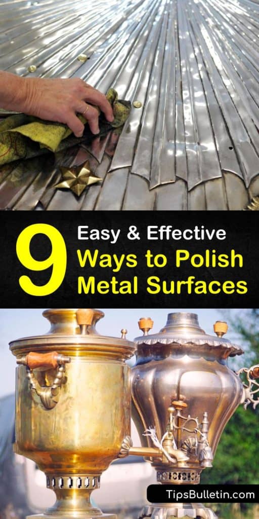 Learn metal polishing techniques using polishing wheels and a polishing compound. Clean metal surfaces to remove tarnish with a homemade polisher using baking soda, white vinegar, and a soft cloth. #polishmetal #metalpolishing #metalshine