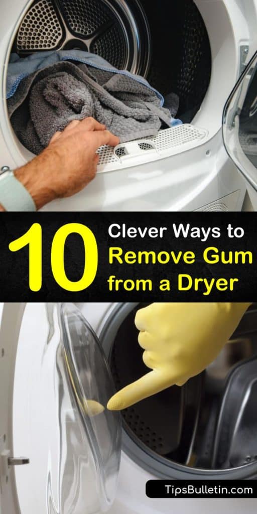 Learn how to remove gum from a clothes dryer or washing machine using ice cubes and a dryer sheet. Clean away gum residue inside of the dryer using Goo Gone, baking soda, liquid fabric softener, WD-40, and white vinegar. #removegumfromdryer #gumremover #dryer