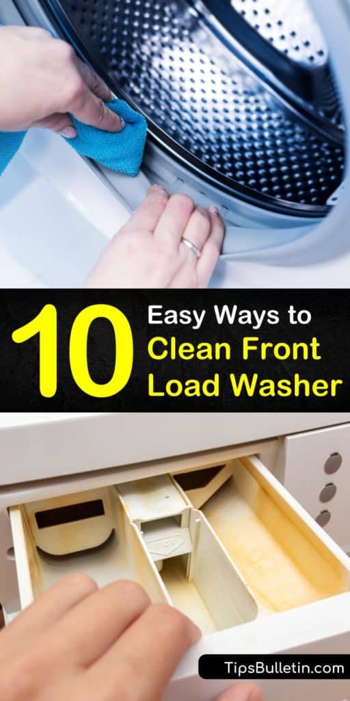 Follow these amazing tips for how to clean front load washer from dispenser to gasket to drum. Learn how to deodorize a smelly front loader with baking soda and vinegar. Practice helpful habits when using your high-efficiency machines to keep mildew and mold from forming. #clean #frontload #washer