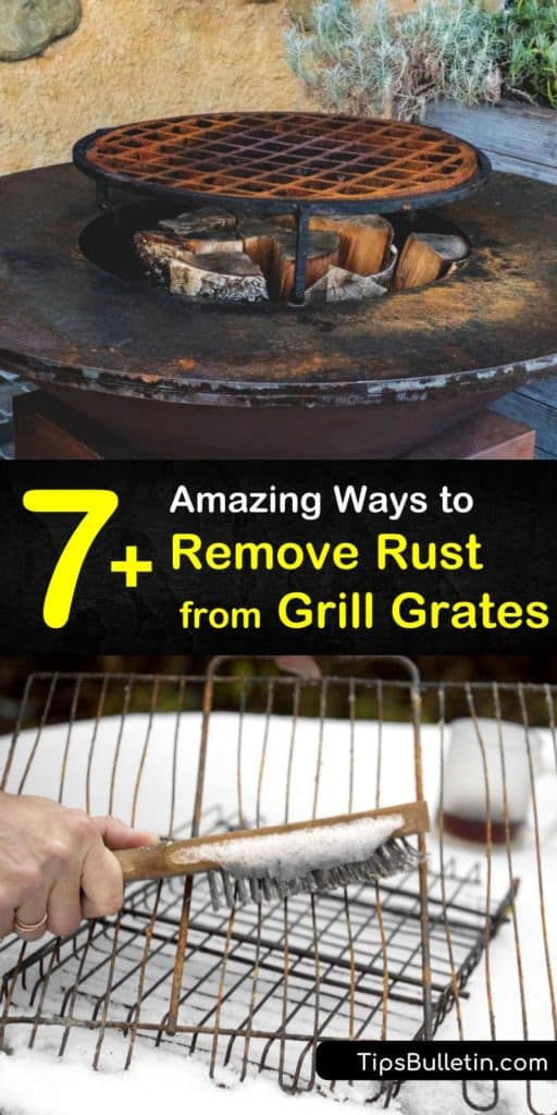 Learn how to clean rust off a BBQ grate with baking soda and a wire brush for scrubbing. Prevent rusting on cast iron grates by rubbing vegetable oil over the surface with a paper towel. #cleanrustygrillgrates #grillgrates #cleaning #bbqgrates