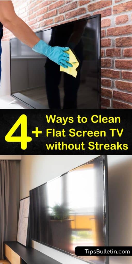 Remove smudges and dirt from a flat screen TV without using harmful cleaning products such as Windex. Clean an LED or LCD TV using a circular motion with a lint free cleaning cloth, vinegar, and water to get a streak-free clean. #tv #screen #cleaner #cleanflattvscreen #streakfreetvscreencleaner