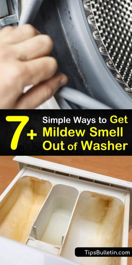 Discover how to remove mildew smell from a top and front loader washer. Clean your washing machine with white vinegar, baking soda, and hot water to remove bacteria from the fabric softener dispenser, gasket, and seal. #washersmell #washingmachine #washer #smell