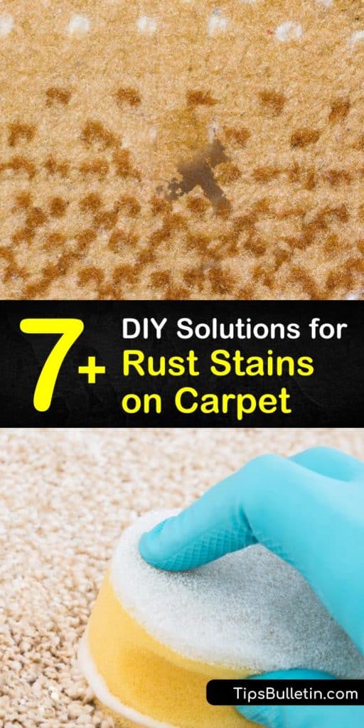 Learn how clean carpet stains by blotting away old rust spots with warm water and a paper towel. Make a homemade rust remover with dish soap, white vinegar, ammonia, lemon juice, and salt to clean stained carpeting. #rust #stains #carpet #ruststainscarpet