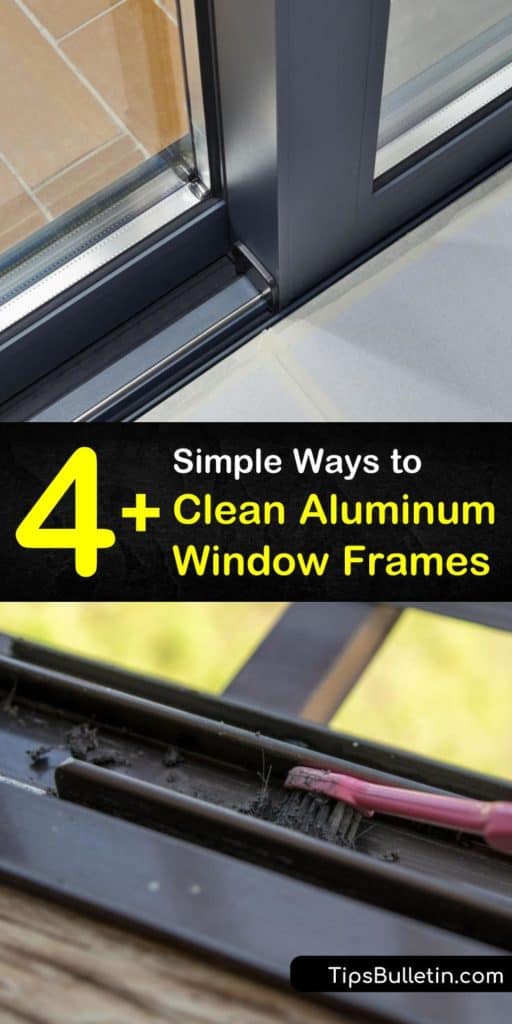 Learn how to clean aluminum window frames inside and out to remove grime and oxidation. Cleaning aluminum door frames and windows is easy using baking soda, white vinegar, fine steel wool, and a bit of scrubbing. #aluminumwindows #cleaning #cleanaluminumwindows #cleanaluminum