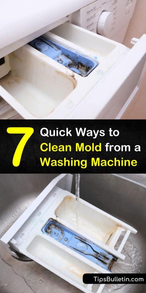 Find out more about how to clean mold from a front load washer. Who knew that mold made a home inside front loading machines? Using hot water, baking soda, and other solutions, learn to clean dispensers and stop mold growth. #mold #cleanwasher #washingmachine #moldcleaning