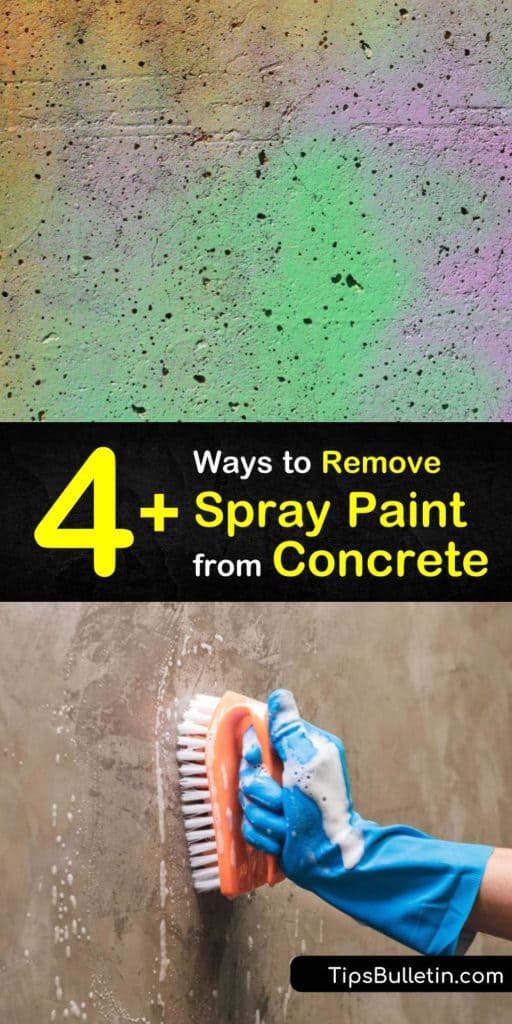 Learn how to remove spray paint from concrete after an overspray accident. Use a stripper or paint thinner with a hard bristle brush for scrubbing a concrete surface or clean away paint on outdoor surfaces with a power washer. #removespraypaint #concrete #paint #cleanpaintoffconcrete