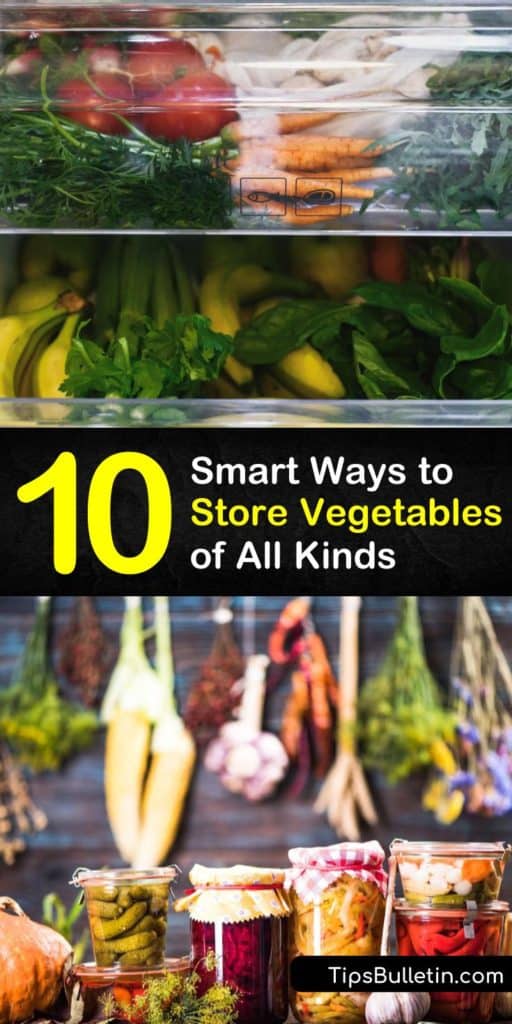 Learn how to store veggies based on their needs. Wrap leafy greens, or eggplant in paper towel and store in the fridge. Store sweet potatoes in a cool, dark place and put Brussels sprouts or cauliflower in plastic in the crisper drawer. #vegetablestorage #storingvegetables #howtostoreveggies