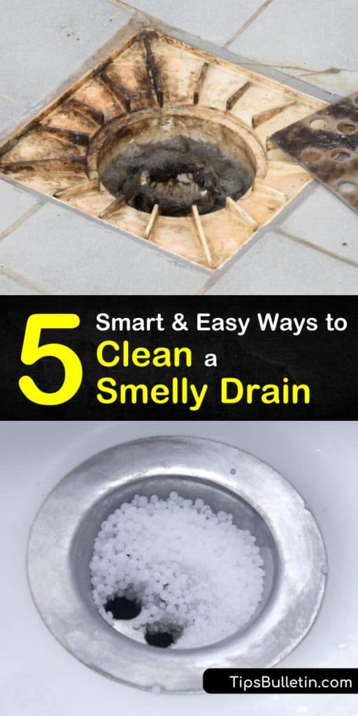Learn how to clean smelly drains without calling in a plumber. Remove clogs by cleaning the p-trap, clean away gunk in a sink drain with white vinegar, and freshen a garbage disposal with boiling water and lemon peels. #cleaning #smellydrain #smellydraincleaner #drain #odor