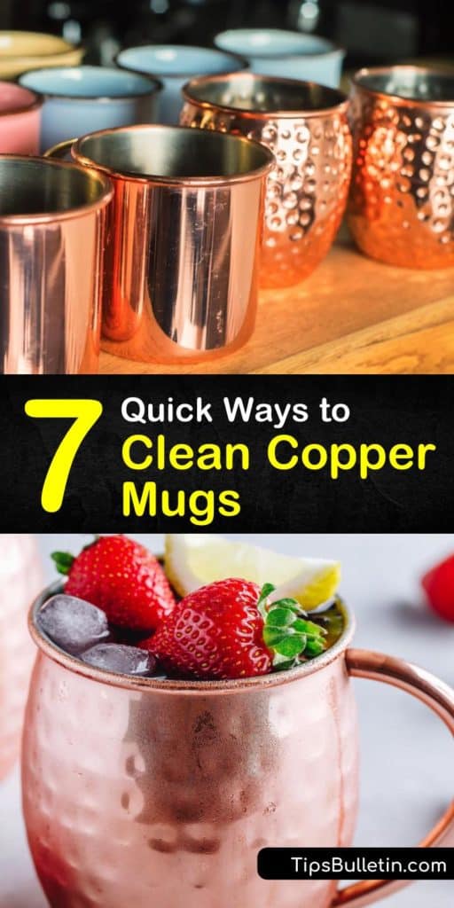 Learn about caring for and cleaning copper Moscow mule mugs by washing them with dish soap and warm water instead of running them through the dishwasher. Use a natural copper cleaner like baking soda or ketchup to get rid of tarnishing. #copper #mugs #cleancopper #tarnish