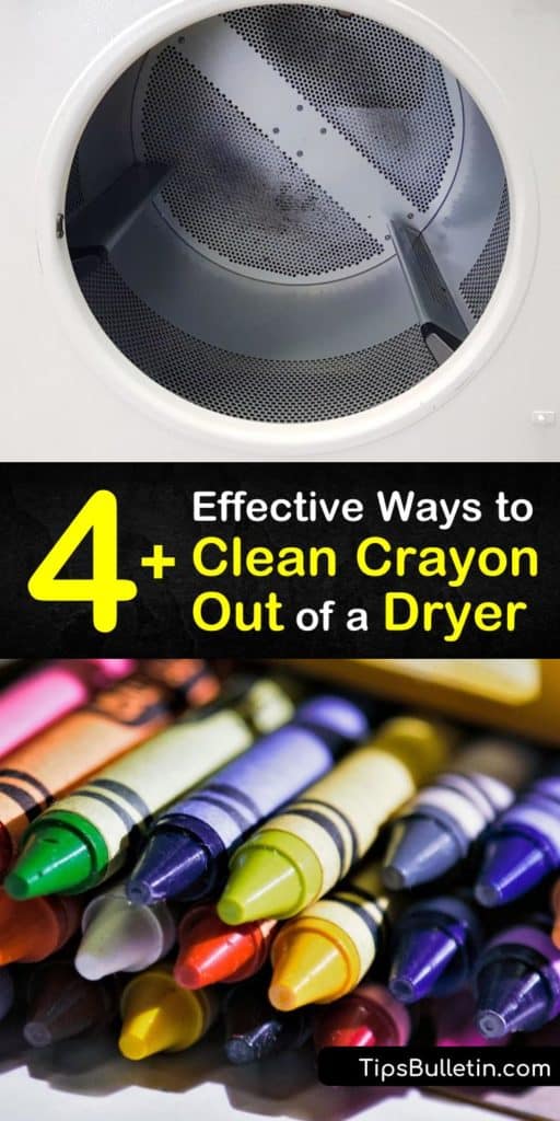 Discover the simplest stain removal methods for removing crayon marks from the dryer with a few tools like a Magic Eraser and toothbrush. Melted crayon isn’t so hard to tackle with a little hot water, bleach, and elbow grease. #clean #crayon #wax #dryer